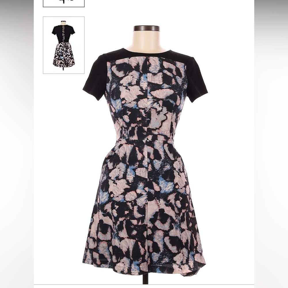 Club Monaco Sz 2 short sleeve cocktail pleated Dress black blue pink